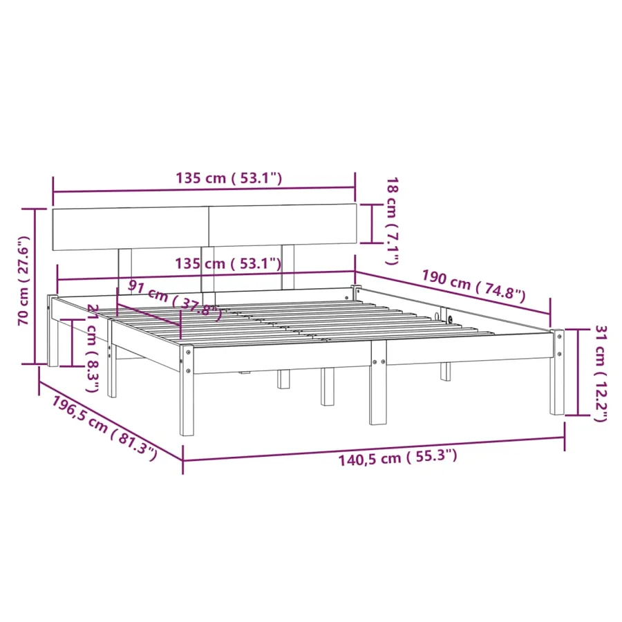 Cadre de lit sans matelas blanc bois de pin massif - 9