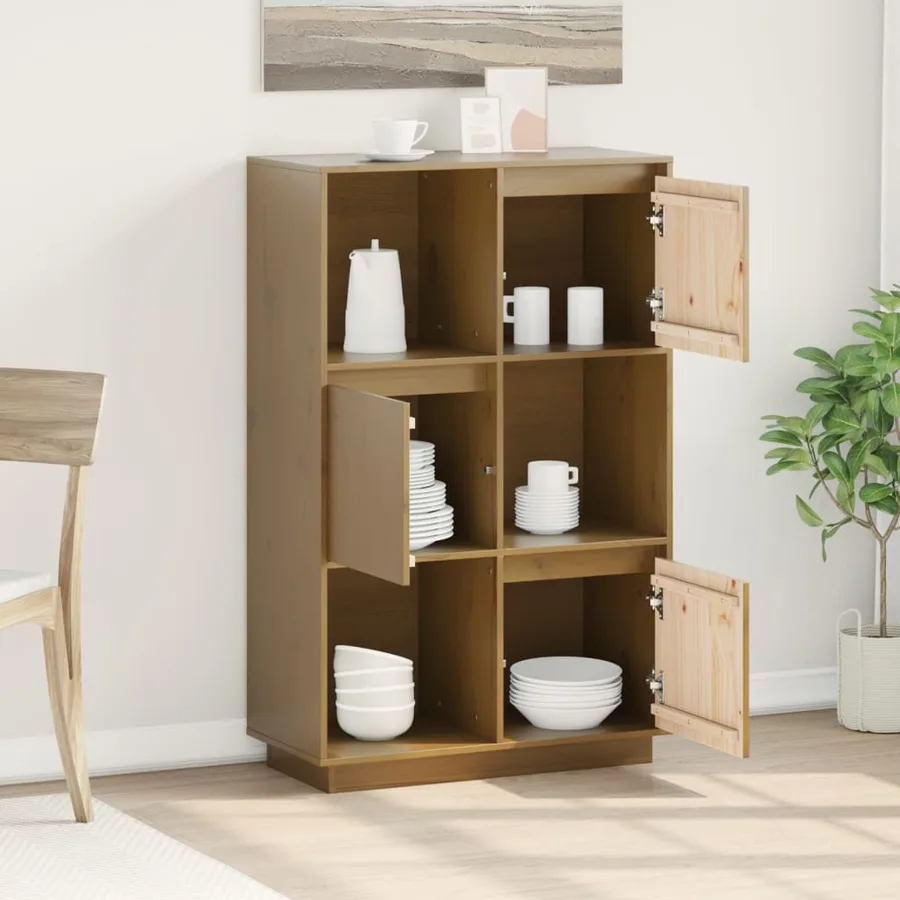 Buffet Marron miel 74x35x117 cm Bois massif de pin - 3