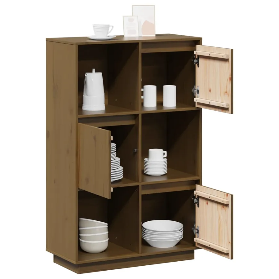 Buffet Marron miel 74x35x117 cm Bois massif de pin - 5