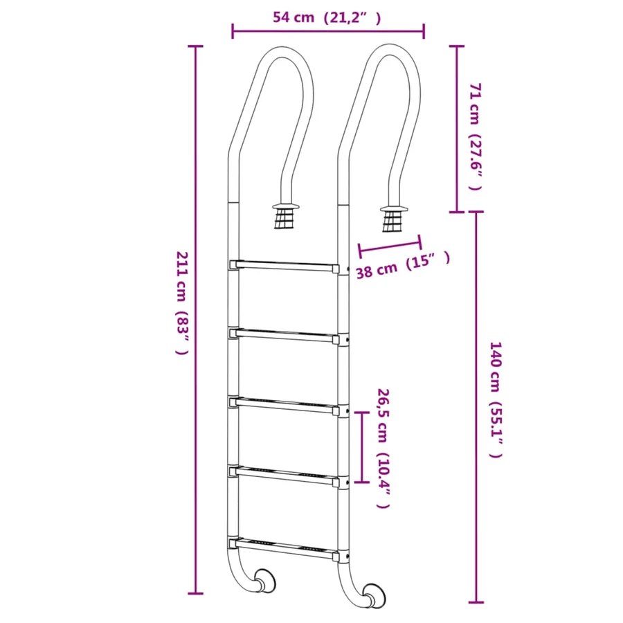 Échelle de piscine 54x38x211 cm acier inoxydable 304 - 6