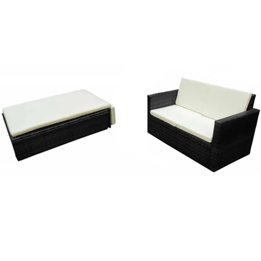 Salon de jardin 2 pcs avec coussins Résine tressée Noir - 2