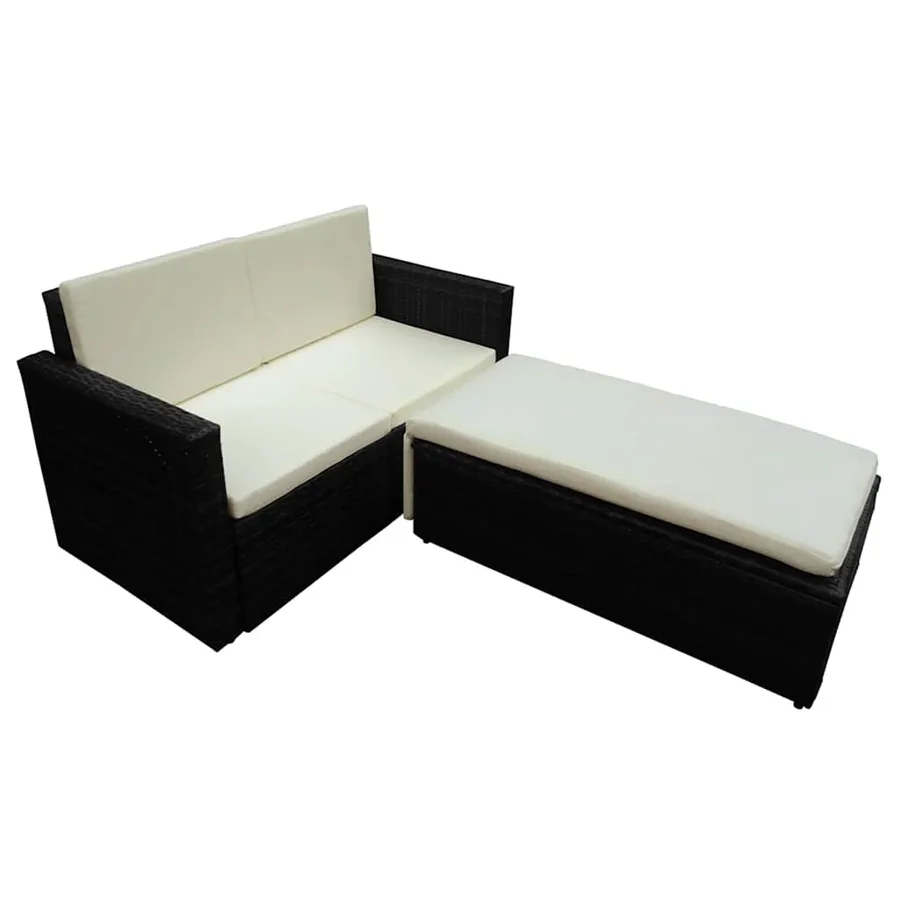 Salon de jardin 2 pcs avec coussins Résine tressée Noir - 3