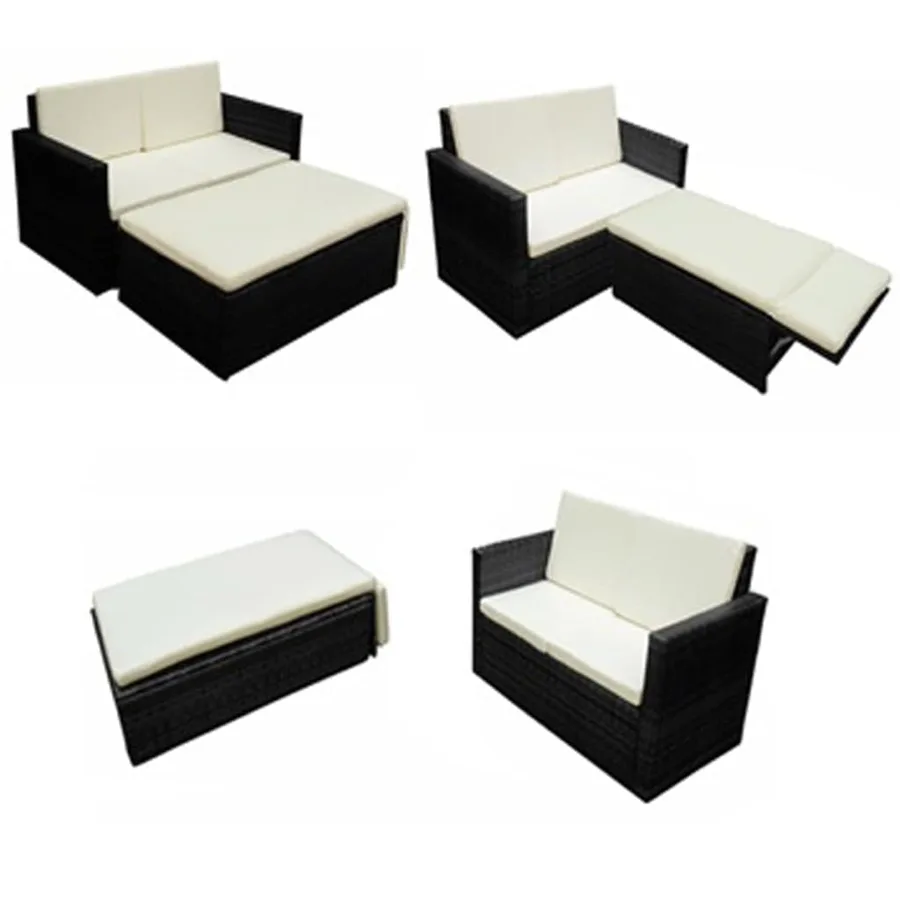 Salon de jardin 2 pcs avec coussins Résine tressée Noir - 4