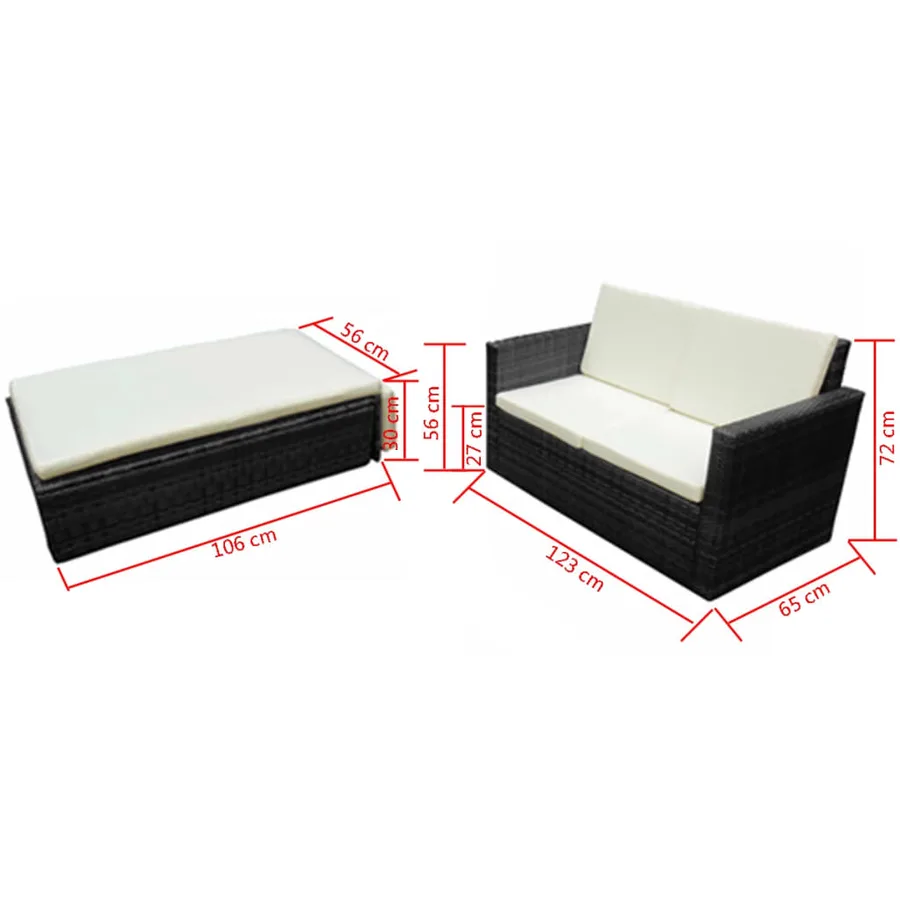 Salon de jardin 2 pcs avec coussins Résine tressée Noir - 7