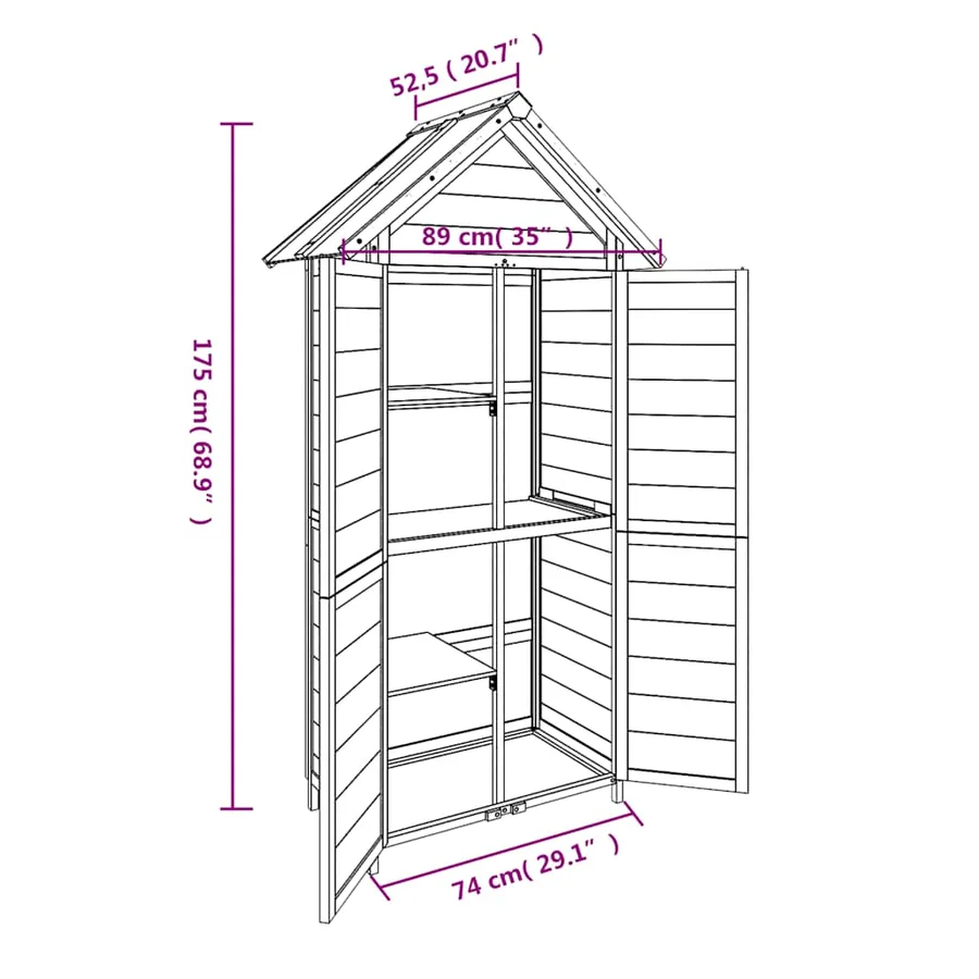 Abri à outils de jardin marron 89x52,5x175 cm bois massif pin - 8