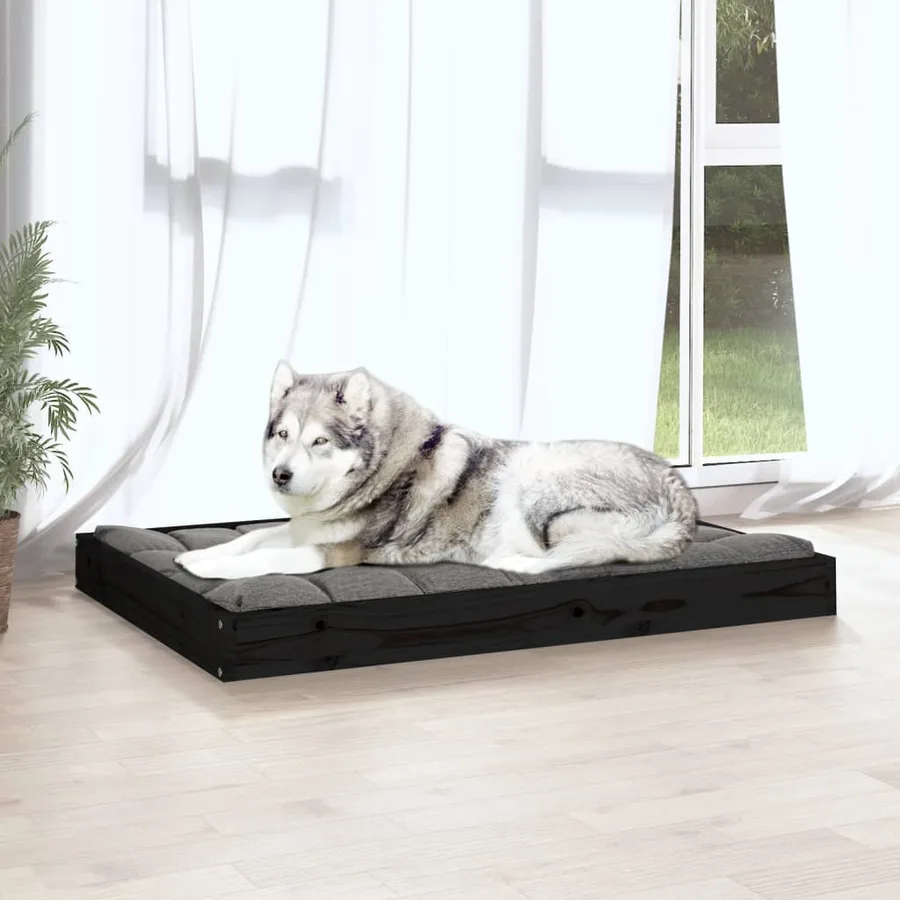Lit pour chien Noir 101,5x74x9 cm Bois de pin solide - 5