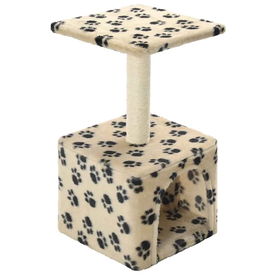 Arbre à chat avec griffoirs en sisal 55 cm Beige Motif de pattes - 2