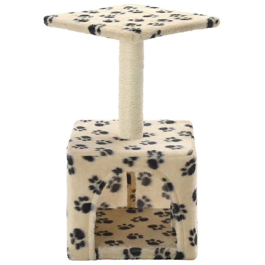 Arbre à chat avec griffoirs en sisal 55 cm Beige Motif de pattes - 3