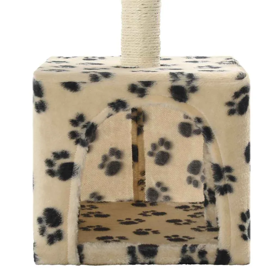 Arbre à chat avec griffoirs en sisal 55 cm Beige Motif de pattes - 6