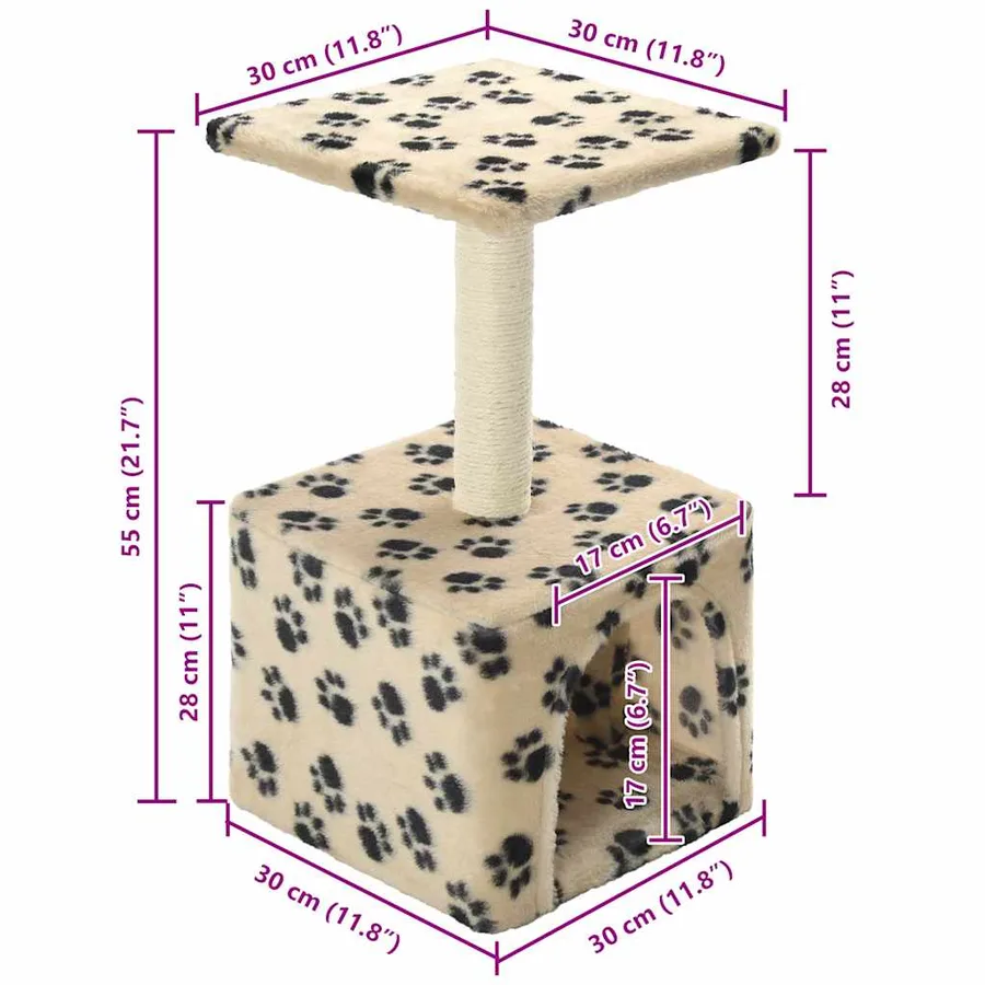 Arbre à chat avec griffoirs en sisal 55 cm Beige Motif de pattes - 7