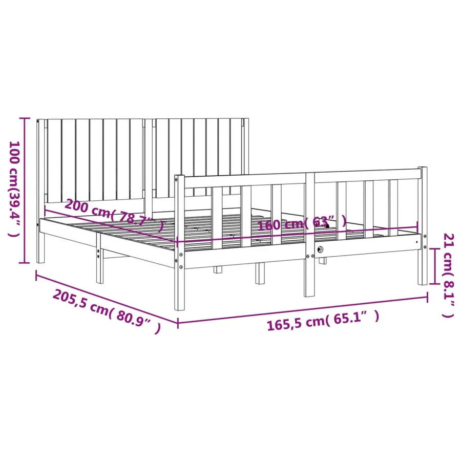 Cadre de lit sans matelas 160x200 cm bois massif de pin - 12