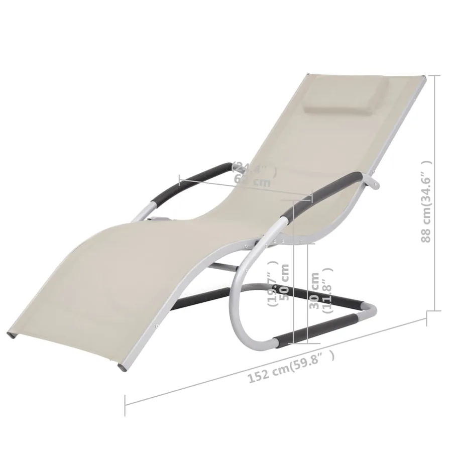 Chaise longue avec oreiller Aluminium et textilène Crème - 8