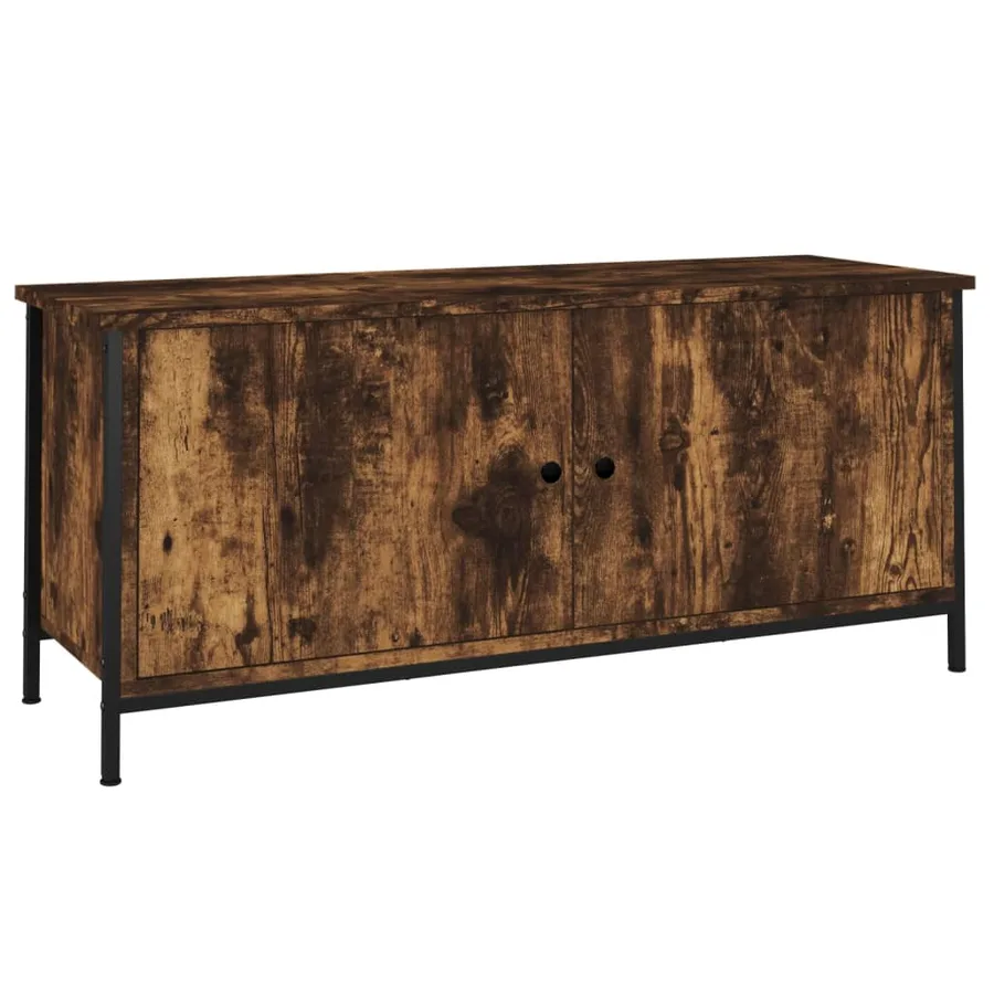 Meuble TV avec portes chêne fumé 102x35x45 cm bois d'ingénierie - 2