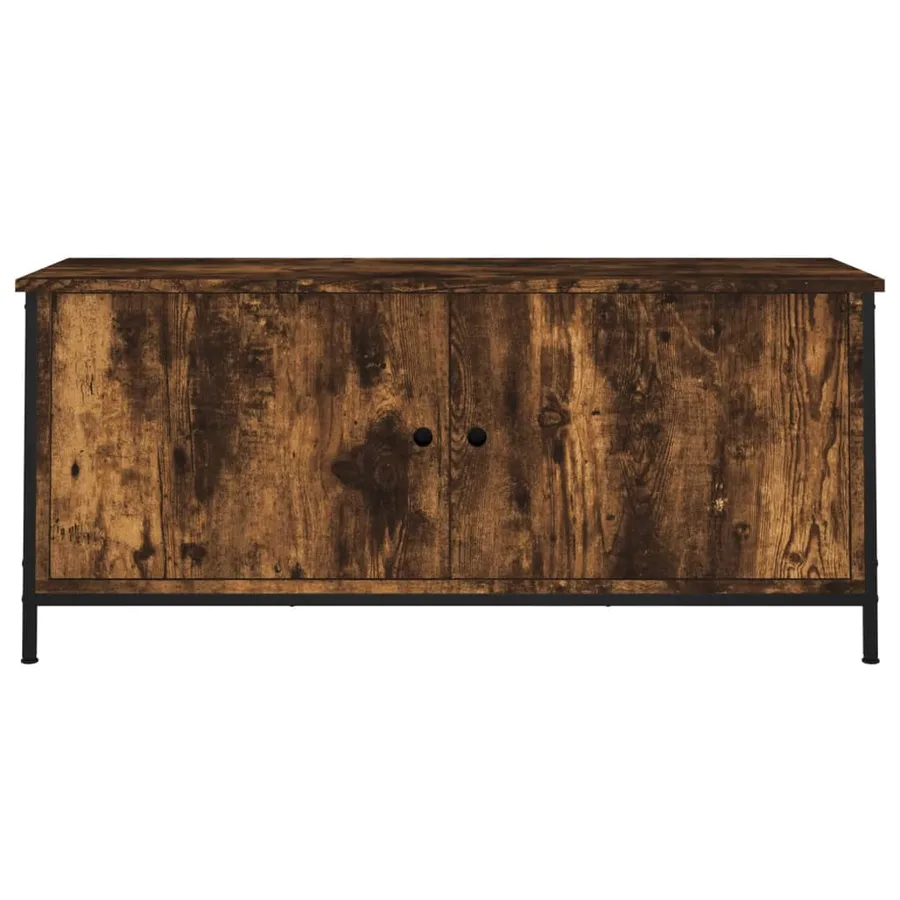 Meuble TV avec portes chêne fumé 102x35x45 cm bois d'ingénierie - 5