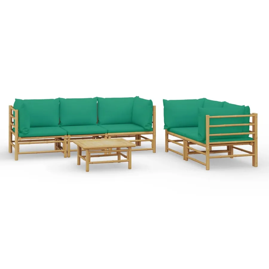 Salon de jardin 6 pcs avec coussins vert bambou - 2