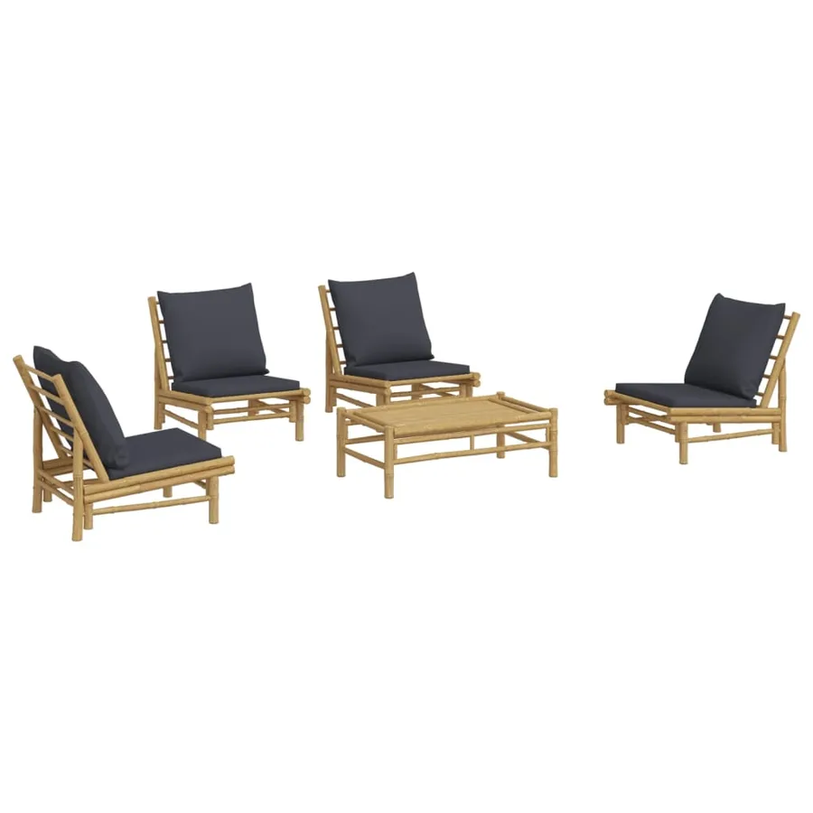 Salon de jardin 5 pcs avec coussins gris foncé bambou - 3