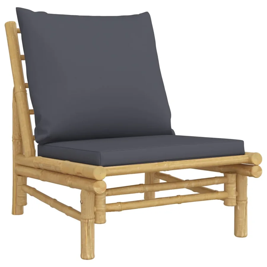 Salon de jardin 5 pcs avec coussins gris foncé bambou - 4