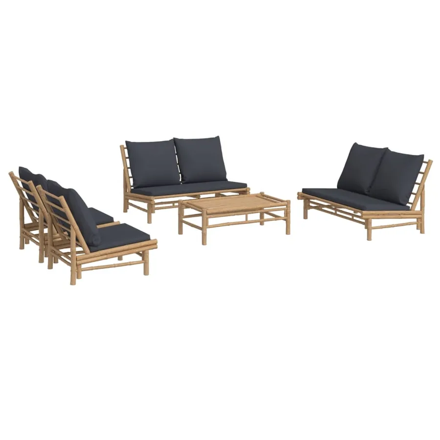 Salon de jardin 5 pcs avec coussins gris foncé bambou - 3