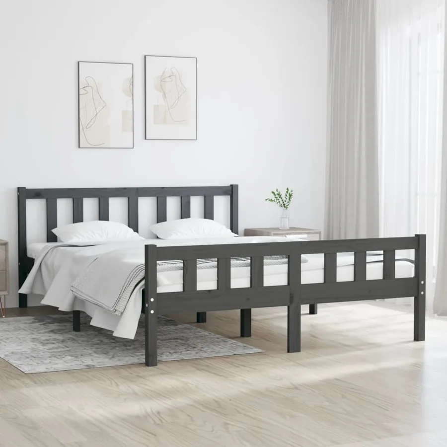 Cadre de lit sans matelas gris bois massif 140x190 cm