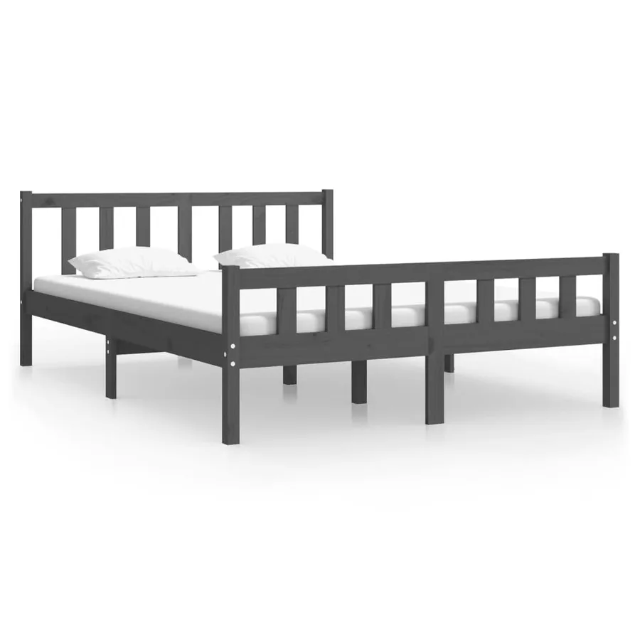 Cadre de lit sans matelas gris bois massif 140x190 cm - 2