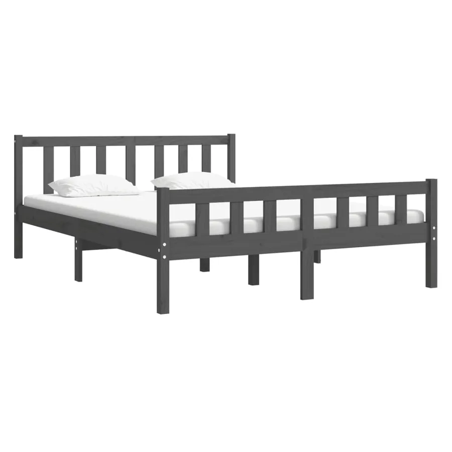 Cadre de lit sans matelas gris bois massif 140x190 cm - 3