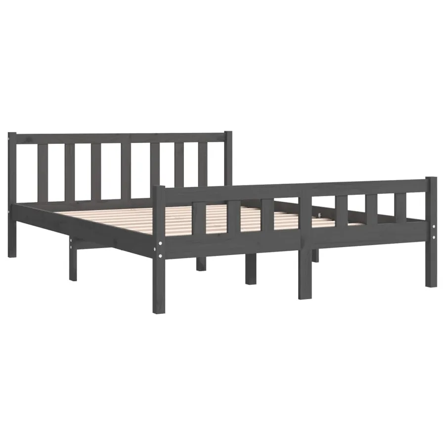 Cadre de lit sans matelas gris bois massif 140x190 cm - 4