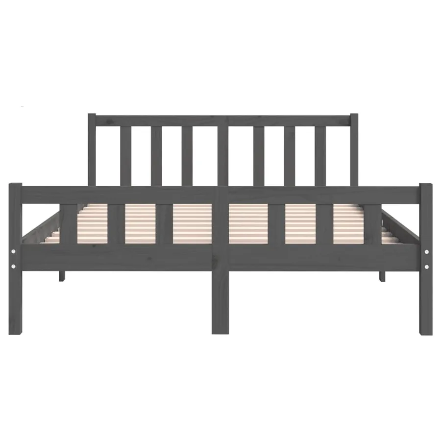 Cadre de lit sans matelas gris bois massif 140x190 cm - 5