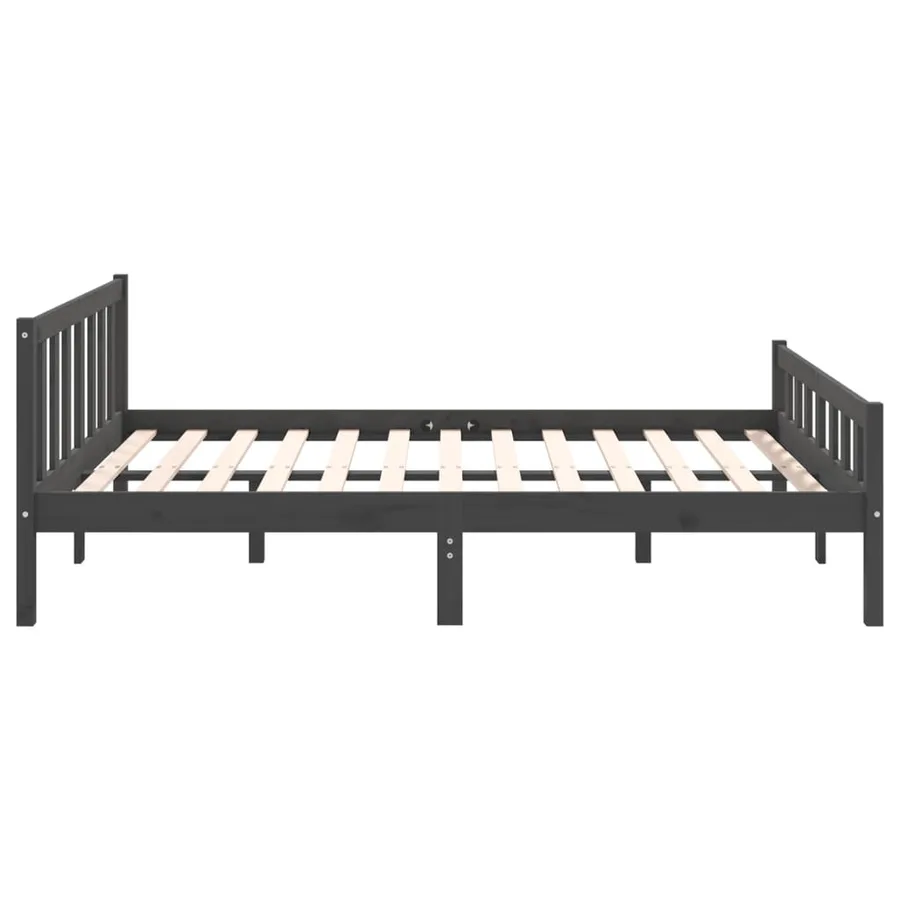 Cadre de lit sans matelas gris bois massif 140x190 cm - 6