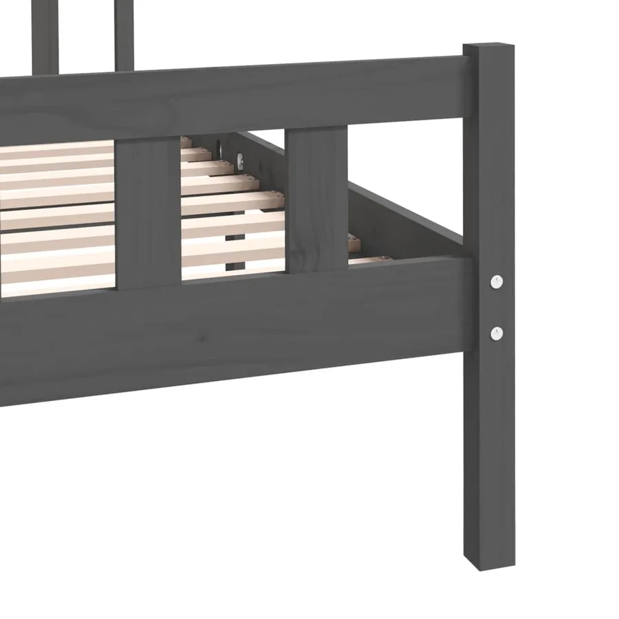 Cadre de lit sans matelas gris bois massif 140x190 cm - 7