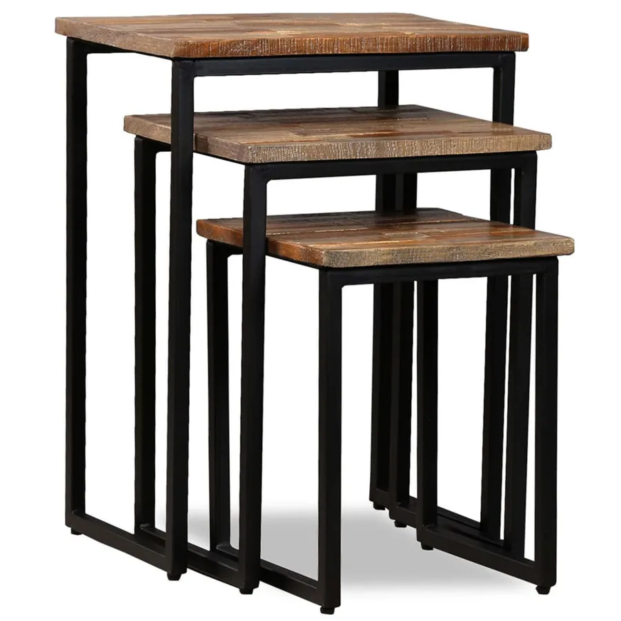 Ensemble de table basse gigogne 3 pcs Teck massif récupération - 10