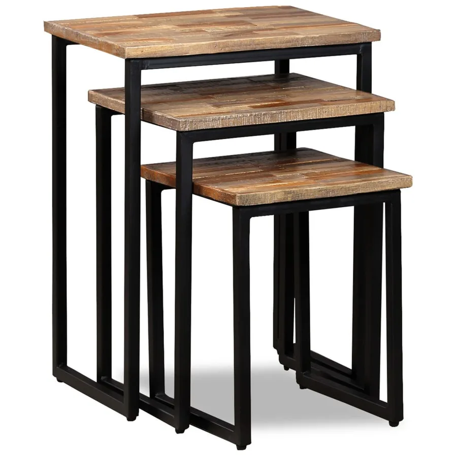 Ensemble de table basse gigogne 3 pcs Teck massif récupération - 11