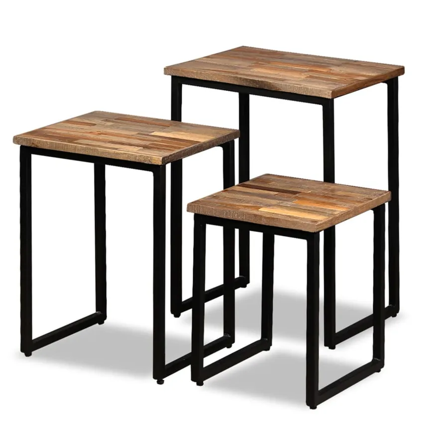 Ensemble de table basse gigogne 3 pcs Teck massif récupération - 12