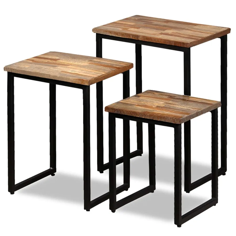 Ensemble de table basse gigogne 3 pcs Teck massif récupération - 13