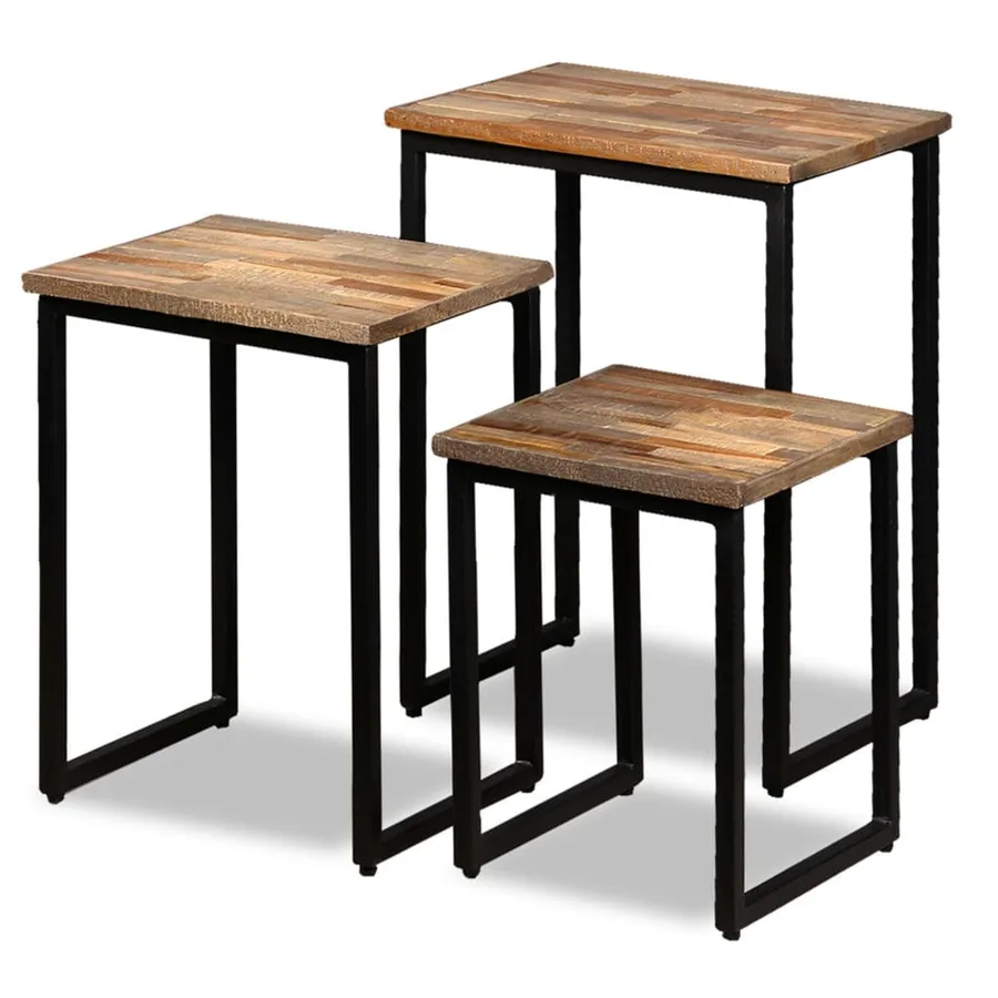 Ensemble de table basse gigogne 3 pcs Teck massif récupération - 14