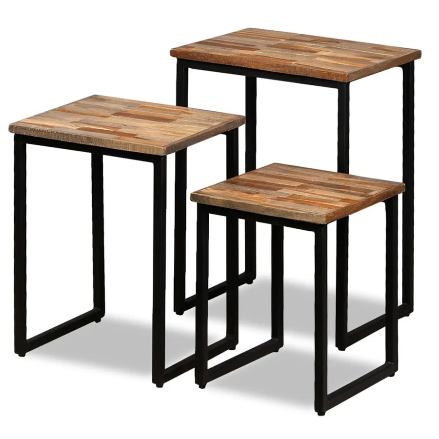 Ensemble de table basse gigogne 3 pcs Teck massif récupération - 15