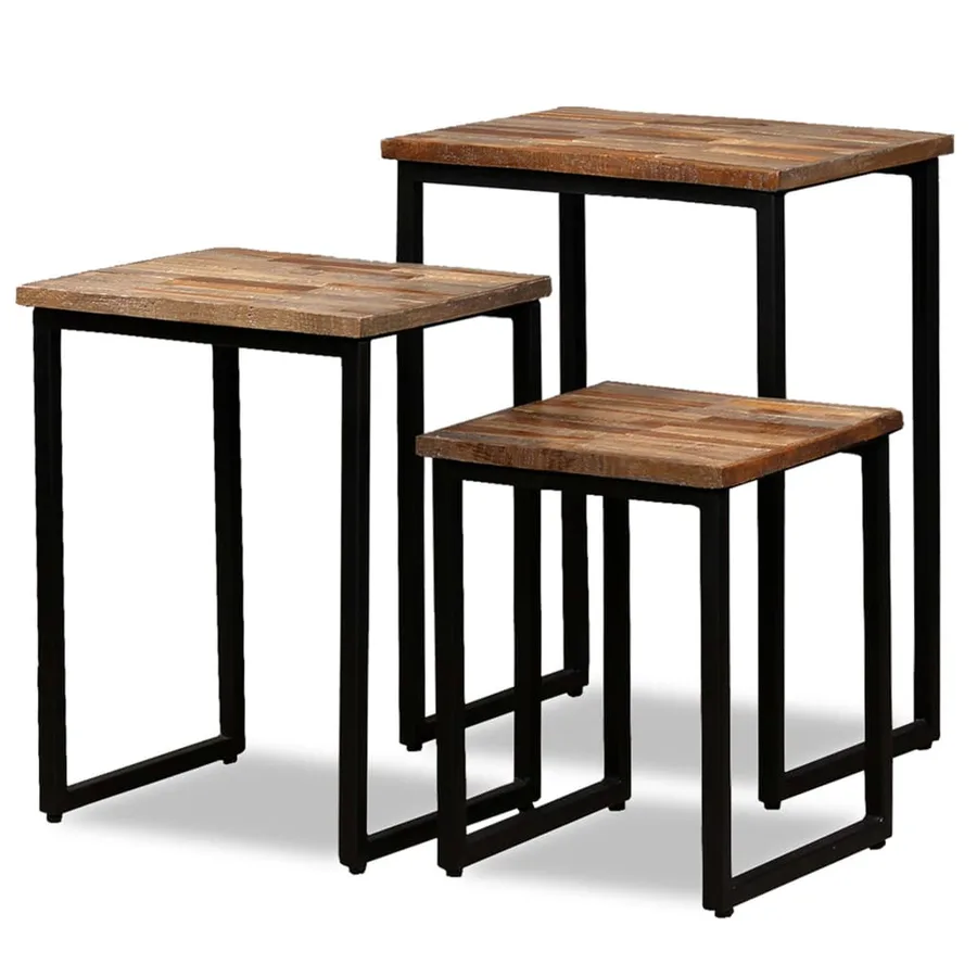 Ensemble de table basse gigogne 3 pcs Teck massif récupération - 16
