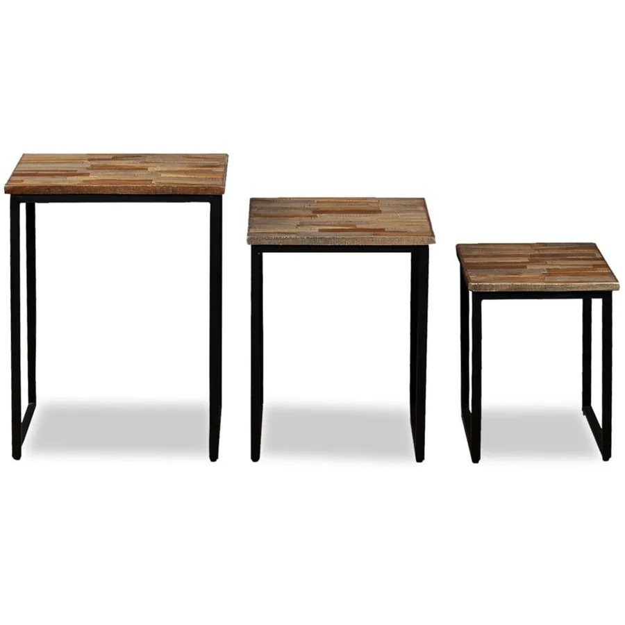 Ensemble de table basse gigogne 3 pcs Teck massif récupération - 17