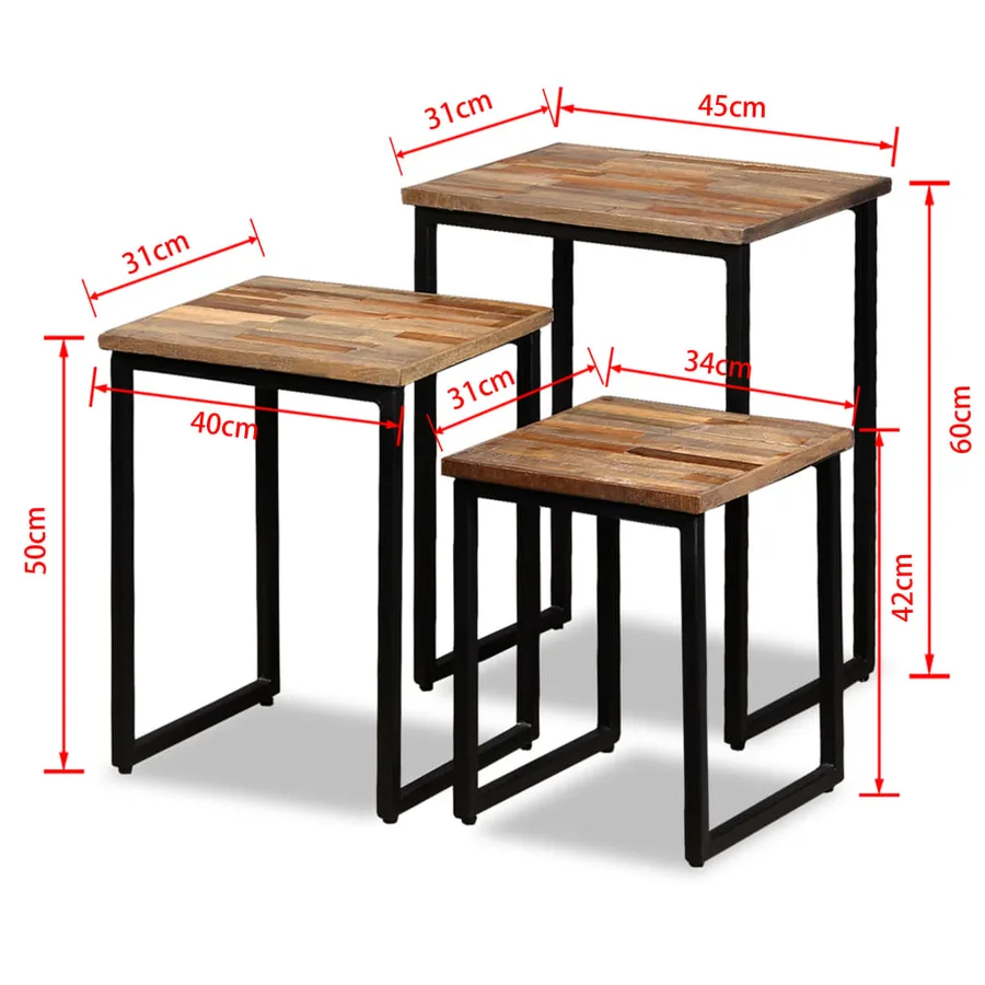 Ensemble de table basse gigogne 3 pcs Teck massif récupération - 18