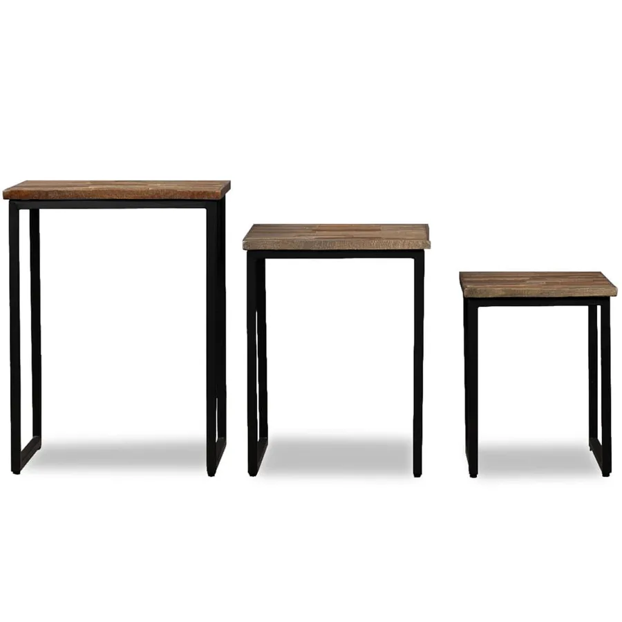 Ensemble de table basse gigogne 3 pcs Teck massif récupération - 2