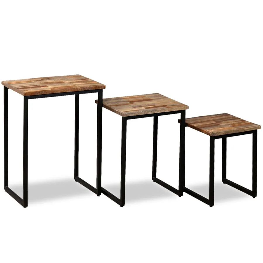 Ensemble de table basse gigogne 3 pcs Teck massif récupération - 3