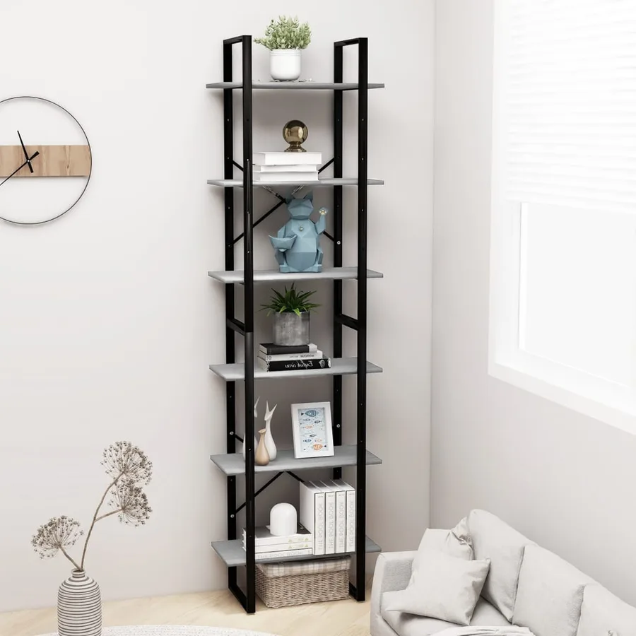 Étagère de rangement Gris béton 60x30x210 cm Bois d'ingénierie - 4