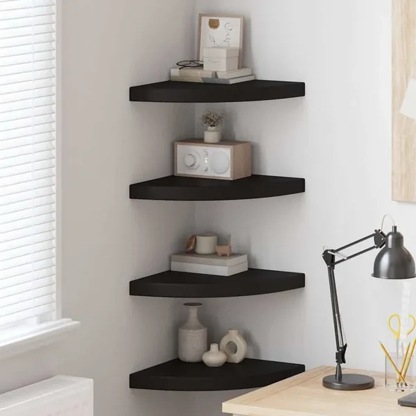 Étagères d'angle flottantes 4 pcs noir 35x35x3,8 cm MDF