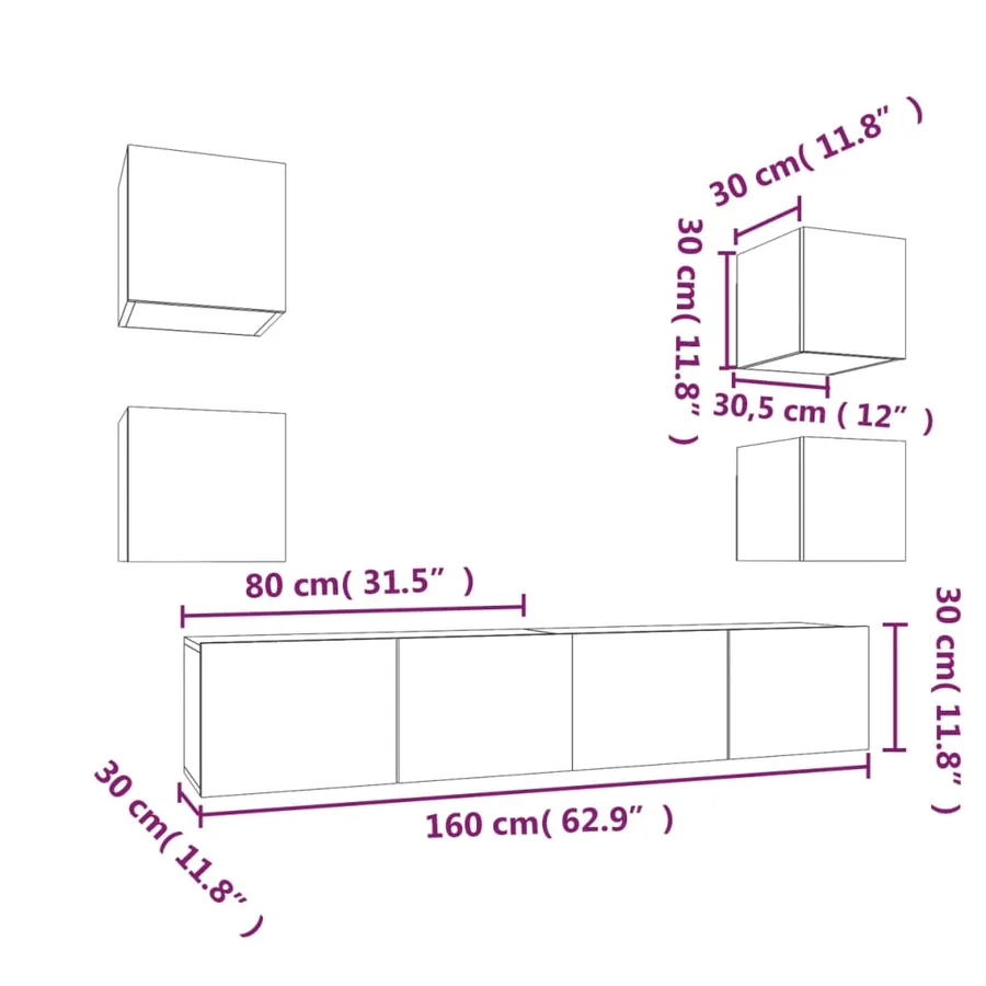 Ensemble de meubles TV 6 pcs Blanc Bois d'ingénierie - 12