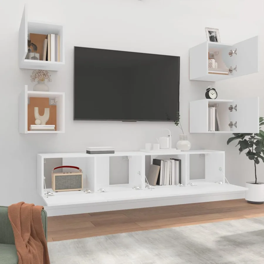 Ensemble de meubles TV 6 pcs Blanc Bois d'ingénierie - 3