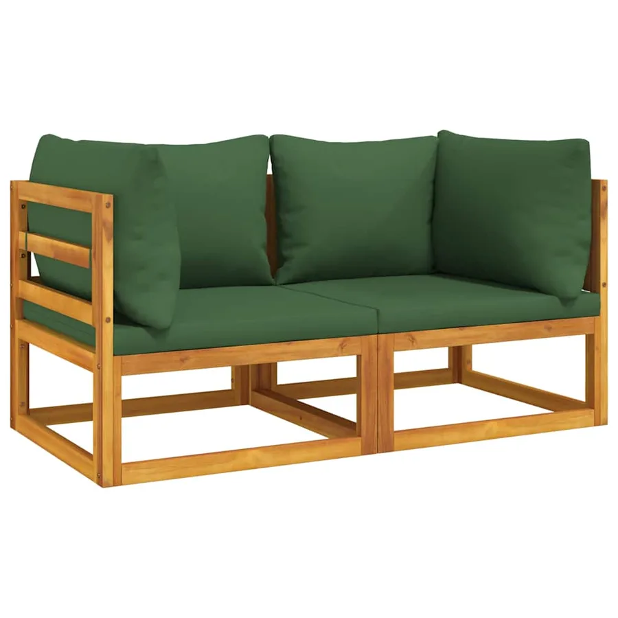 Canapés d'angle sectionnels 2 pcs coussins verts Bois acacia - 2