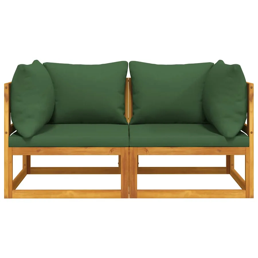Canapés d'angle sectionnels 2 pcs coussins verts Bois acacia - 3