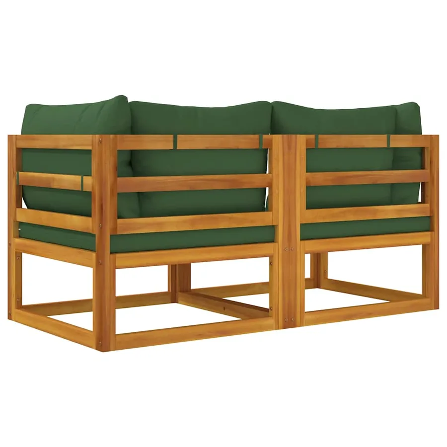 Canapés d'angle sectionnels 2 pcs coussins verts Bois acacia - 6
