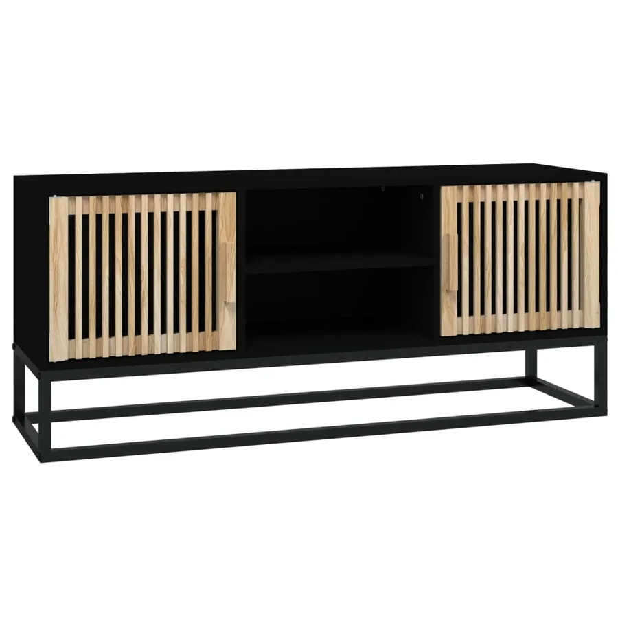 Meuble TV noir 105x30x45 cm bois d'ingénierie et fer - 2