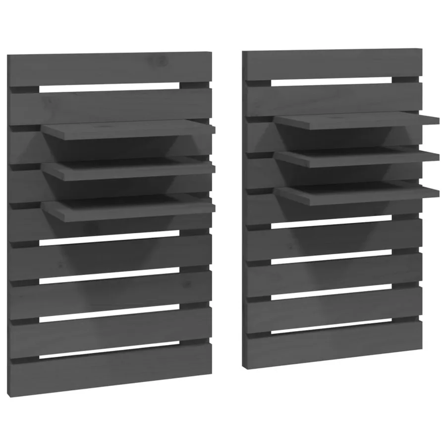 Étagères de chevet murales 2 pcs Gris Bois de pin massif - 2