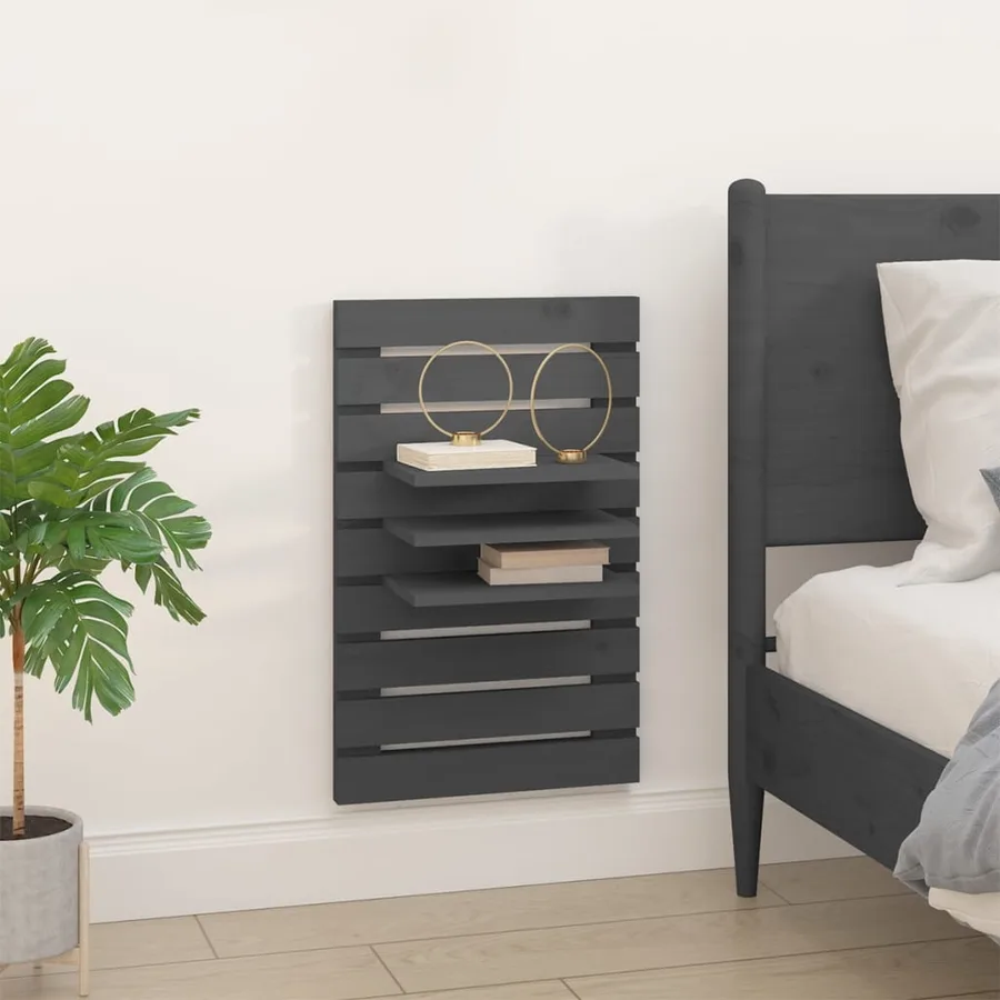 Étagères de chevet murales 2 pcs Gris Bois de pin massif - 3